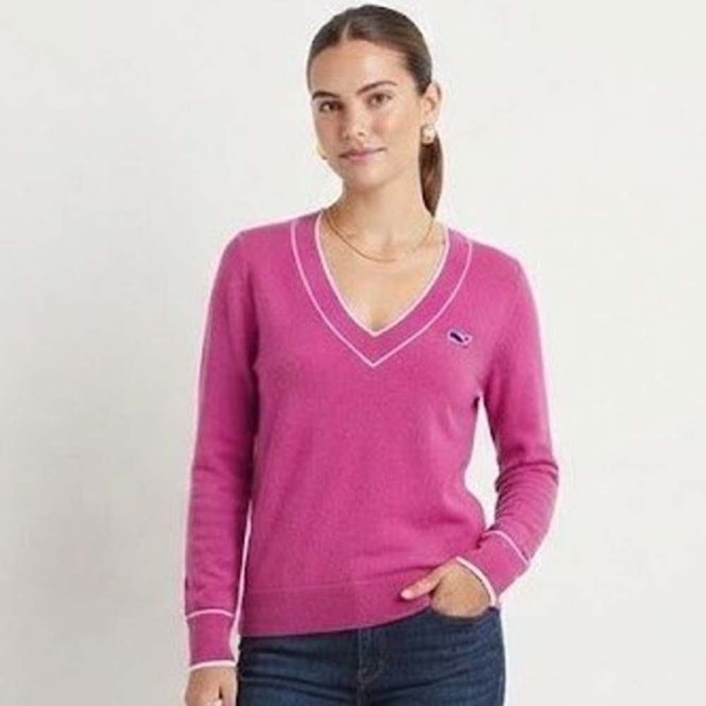 Vineyard Vines Sweater Womens Medium Pink Excellent Pima Cotton Cashmere V-Neck